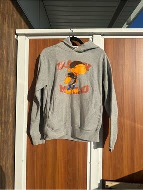 Bape Grey Baby Milo Hoodie with Orange Cartoon Graphic